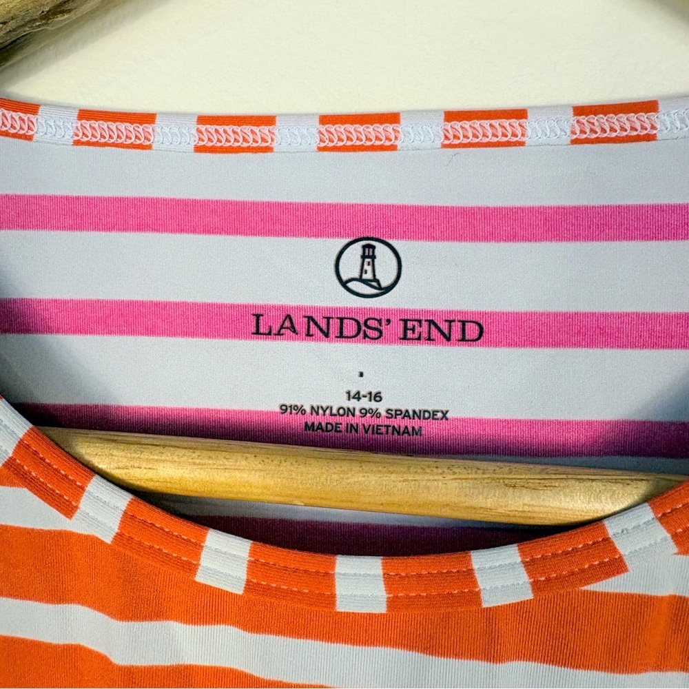 Lands' End Orange Pink Stripe Rash Guard Long Sleeve Beach Resort - Picture 3 of 5